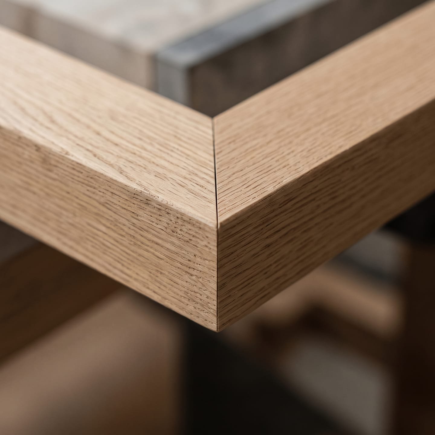 Mitred corner of a solid oak frame